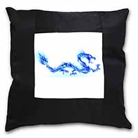 Blue Flame Dragon Black Satin Feel Scatter Cushion