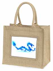 Blue Flame Dragon Natural/Beige Jute Large Shopping Bag