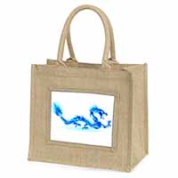 Blue Flame Dragon Natural/Beige Jute Large Shopping Bag