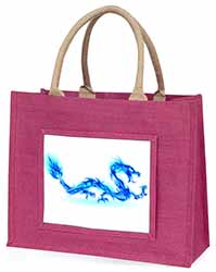 Blue Flame Dragon Large Pink Jute Shopping Bag
