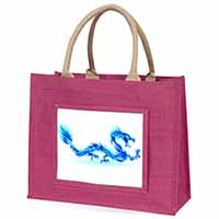 Blue Flame Dragon Large Pink Jute Shopping Bag