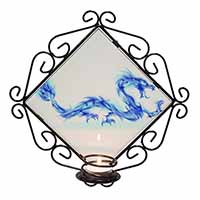 Blue Flame Dragon Wrought Iron Wall Art Candle Holder