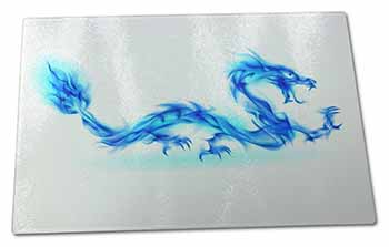 Large Glass Cutting Chopping Board Blue Flame Dragon