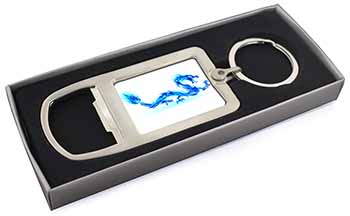 Blue Flame Dragon Chrome Metal Bottle Opener Keyring in Box