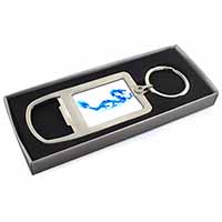 Blue Flame Dragon Chrome Metal Bottle Opener Keyring in Box