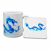 Blue Flame Dragon Mug and Coaster Set