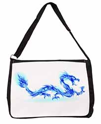 Blue Flame Dragon Large Black Laptop Shoulder Bag School/College