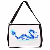 Blue Flame Dragon Large Black Laptop Shoulder Bag School/College