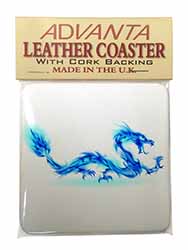 Blue Flame Dragon Single Leather Photo Coaster