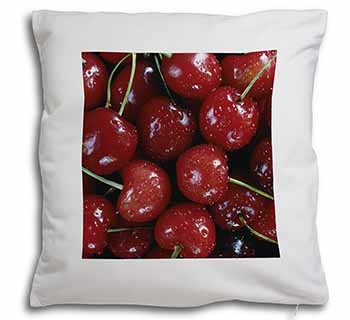 Red Cherries Print Soft White Velvet Feel Scatter Cushion