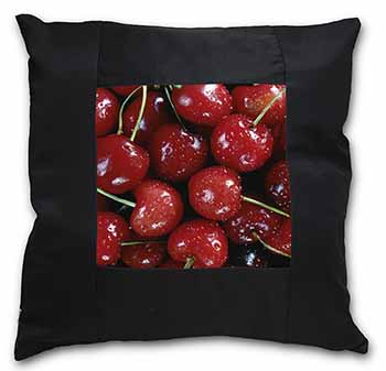 Red Cherries Print Black Satin Feel Scatter Cushion