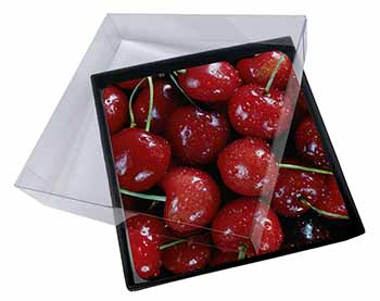 4x Red Cherries Print Picture Table Coasters Set in Gift Box