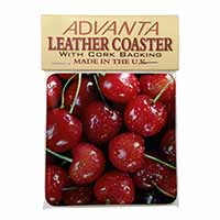 Red Cherries Print Single Leather Photo Coaster