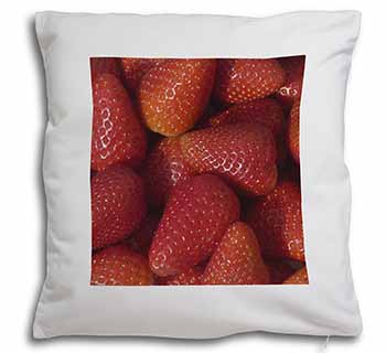 Strawberries Print Soft White Velvet Feel Scatter Cushion