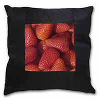 Strawberries Print Black Satin Feel Scatter Cushion