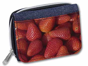 Strawberries Print Unisex Denim Purse Wallet