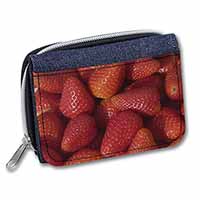 Strawberries Print Unisex Denim Purse Wallet