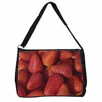 Strawberries Print Large Black Laptop Shoulder Bag School/College