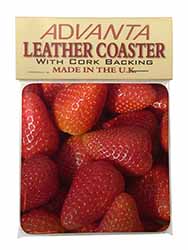 Strawberries Print Single Leather Photo Coaster