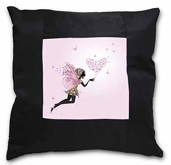 Fairy with Butterflies Black Satin Feel Scatter Cushion