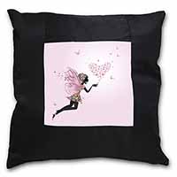 Fairy with Butterflies Black Satin Feel Scatter Cushion