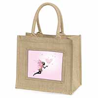 Fairy with Butterflies Natural/Beige Jute Large Shopping Bag
