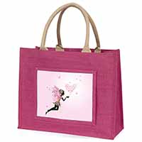 Fairy with Butterflies Large Pink Jute Shopping Bag