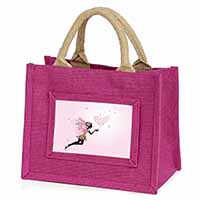 Fairy with Butterflies Little Girls Small Pink Jute Shopping Bag