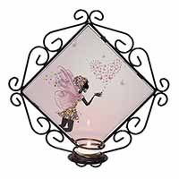 Fairy with Butterflies Wrought Iron Wall Art Candle Holder