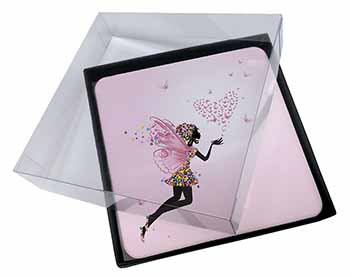 4x Fairy with Butterflies Picture Table Coasters Set in Gift Box