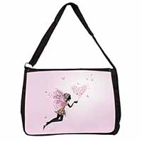 Fairy with Butterflies Large Black Laptop Shoulder Bag School/College