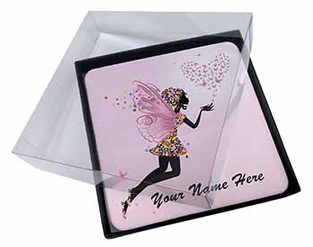 4x Fairy Hearts Personalised Picture Table Coasters Set in Gift Box