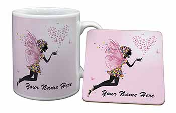 Fairy Hearts Personalised Mug and Coaster Set