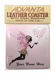 Fairy Hearts Personalised Single Leather Photo Coaster