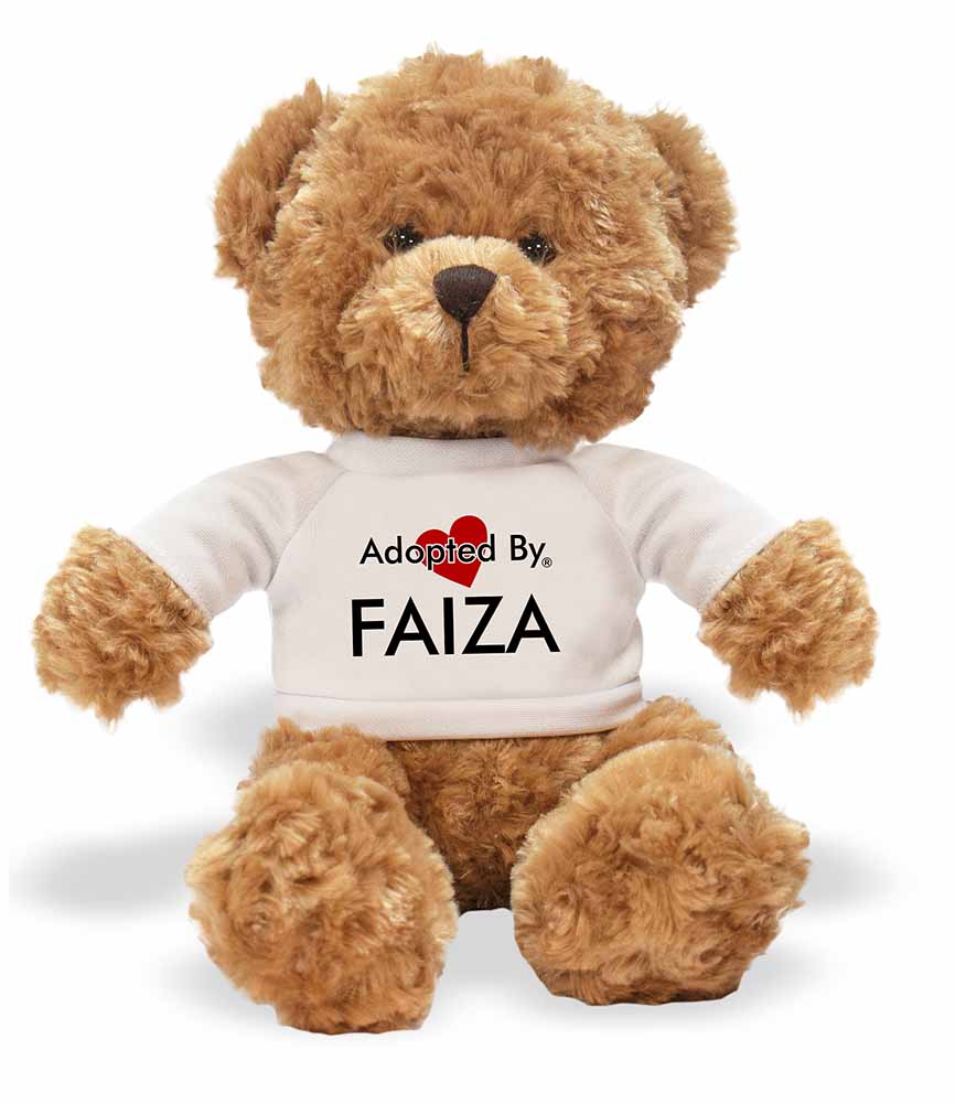 Adopted By Faiza Teddy Bear Wearing A Personalised Name T Shirt Faiza Tb1 Ebay
