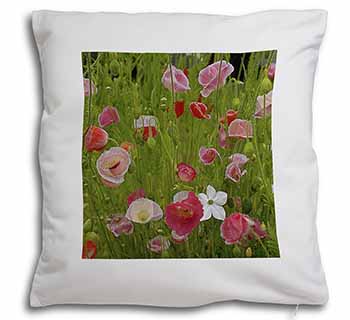 Poppies in Poppy Field Soft White Velvet Feel Scatter Cushion