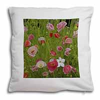 Poppies in Poppy Field Soft White Velvet Feel Scatter Cushion