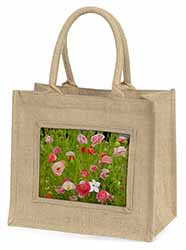 Poppies in Poppy Field Natural/Beige Jute Large Shopping Bag