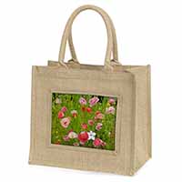 Poppies in Poppy Field Natural/Beige Jute Large Shopping Bag