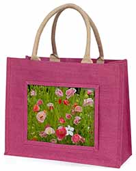 Poppies in Poppy Field Large Pink Jute Shopping Bag