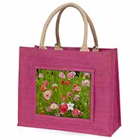 Poppies in Poppy Field Large Pink Jute Shopping Bag