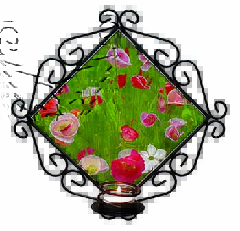 Poppies in Poppy Field Wrought Iron Wall Art Candle Holder