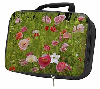 Poppies in Poppy Field Black Insulated School Lunch Box/Picnic Bag