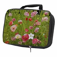 Poppies in Poppy Field Black Insulated School Lunch Box/Picnic Bag