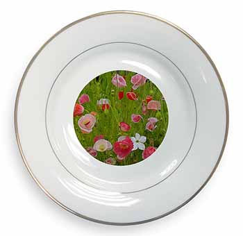 Poppies in Poppy Field Gold Rim Plate Printed Full Colour in Gift Box