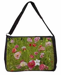 Poppies in Poppy Field Large Black Laptop Shoulder Bag School/College