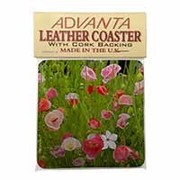 Poppies in Poppy Field Single Leather Photo Coaster