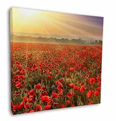 Poppies, Poppy Field at Sunset Square Canvas 12"x12" Wall Art Picture Print
