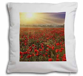 Poppies, Poppy Field at Sunset Soft White Velvet Feel Scatter Cushion