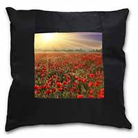 Poppies, Poppy Field at Sunset Black Satin Feel Scatter Cushion